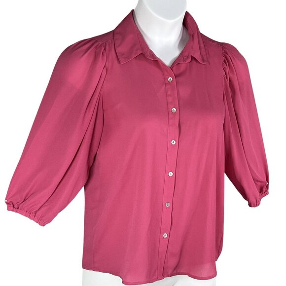 Nanette Lepore Womens S Pink Button Up Blouse 3/4 Balloon Puff Sleeves Office - Picture 5 of 13